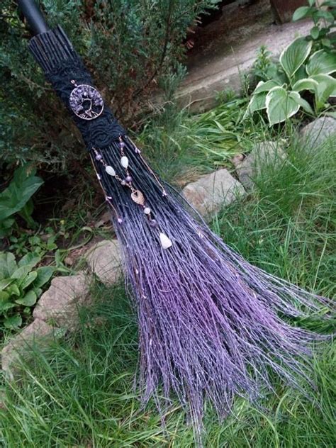 Black Purple Witchs Broom With Amethyst Tree Of Life Pagan Broom