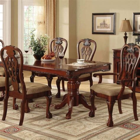 Antique Gold Round Dining Table Set 7pcs Traditional Homey Design Hd