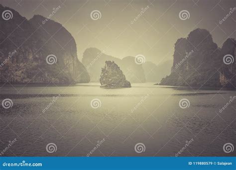 Misty Halong Bay Vietnam Stock Image Image Of Cliff 119880579