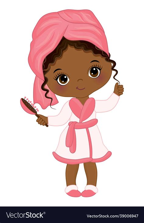 Little African American Girl Wearing Spa Robe Vector Image