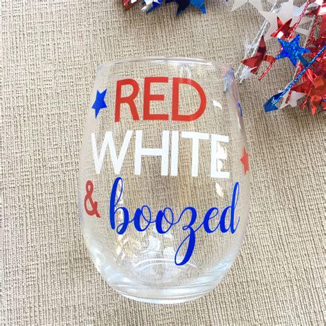 Red White And Boozed Wine Glasspatriotic Wine Glass4th Of Etsy In