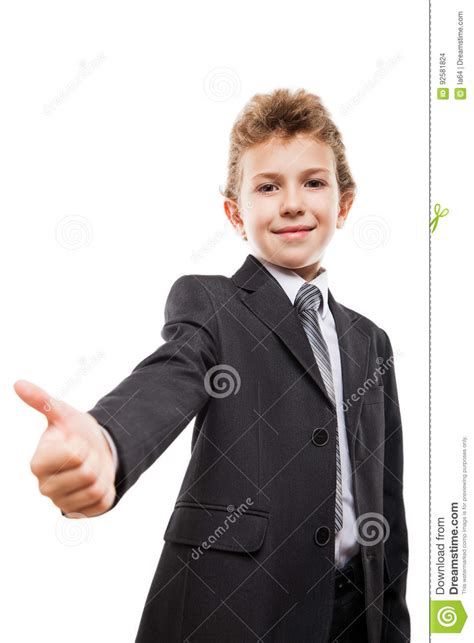 Smiling Young Businessman Child Boy Gesturing Thumb Up Success Sign