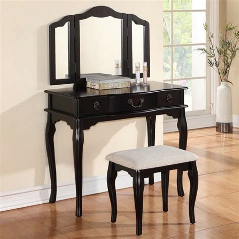 Bluetooth vanity mirror zu günstigen preisen. Tri Folding Mirror Black Wood Vanity Set Makeup Table ...