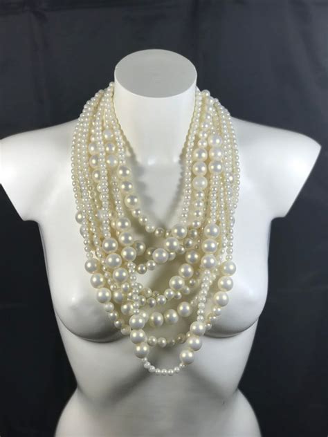 Pearl Necklace Multi Strand Layered Beaded Necklace Chanel Etsy Beaded Statement Necklace