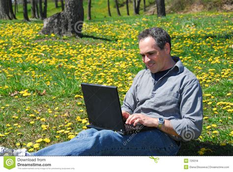 Find your computer name on a mac. Man work outside computer stock photo. Image of nature ...