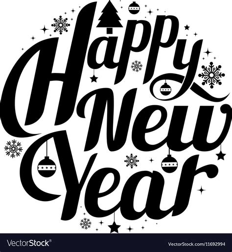 Happy New Year Lettering Greeting Card Design Vector Image