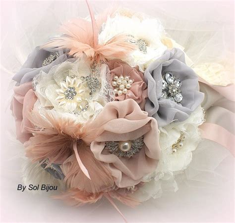 Pink And Gray Brooch Bouquet Ivory Blush Silver Dusty Rose Wedding