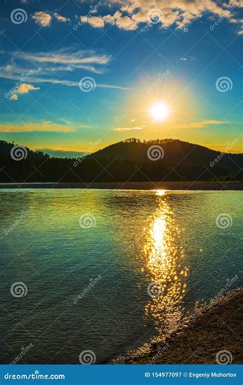 Summer Sunset Over The River Katun Altai Republic South Siberia