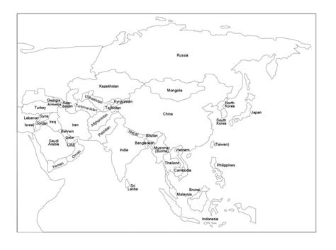 Desconocido Barco Cola Mapa Politico De Asia Mudo Para Imprimir
