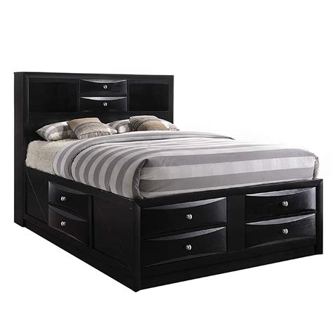 Contemporary Style Queen Size Wooden Storage Bed With Eight Spacious