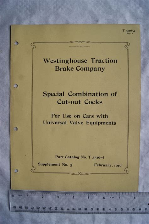 1919 Westinghouse Special Compination Of Cut Out Cocks Part Catalogue