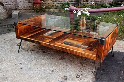 Gdf studio bushwick rectangular rotating wood coffee table. Reclaimed Wood & Tempered Glass Top Coffee Table | Etsy ...