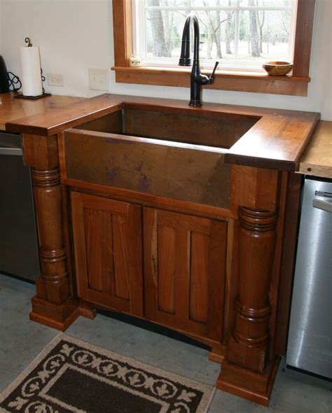 Handmade Cherry Sink Cabinet With Walnut Top And Handcrafted Copper