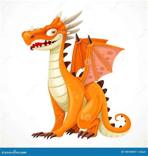 Cute Cartoon Orange Dragon Isolated On A White Stock Illustration