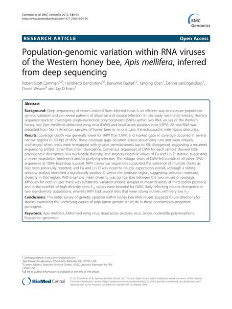 Pdf Population Genomic Variation Within Rna Viruses Of The Western