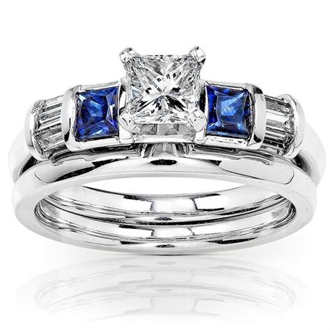 Blue Sapphire And Diamond Bridal Set 1ct Tw 14k White Gold Diamond