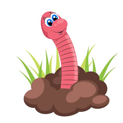 Earth Worm Coming Out Of The Ground Green Grass Flat Farming And