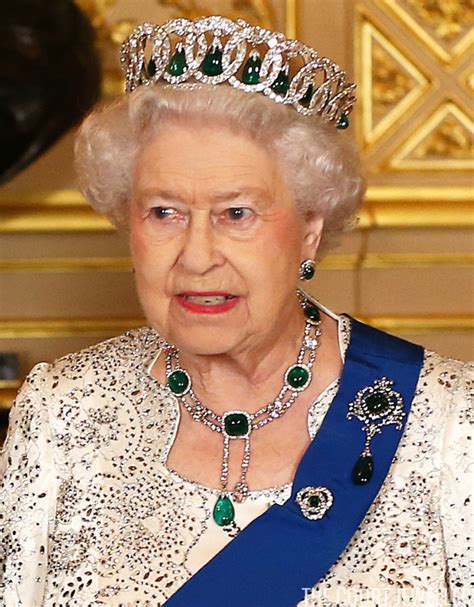Queen Elizabeth Ii Wears The Vladimir Tiara With The Cambridge Emerald