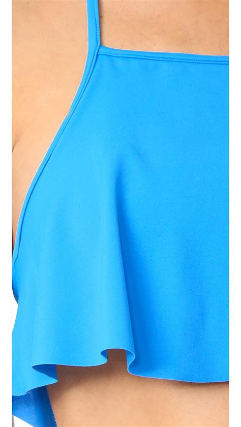 Milly Synthetic Halter Ruffle Bikini Top In Blue Lyst
