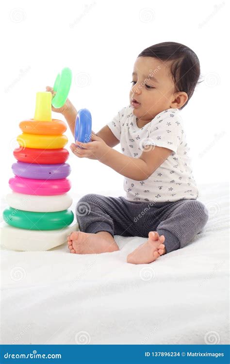 Adorable Baby Stacking Color Rings Stock Photo Image Of Colored