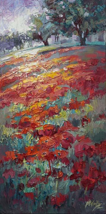 New “pops Of Red” Textured Poppy Painting By Contemporary Impressionist