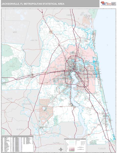 Jacksonville Fl Metro Area Zip Code Wall Map Premium