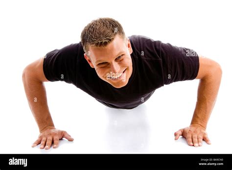 Smiling Muscular Male Doing Push Ups Stock Photo Alamy