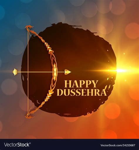 Happy Dussehra Wishes Card With Bow And Arrow Vector Image