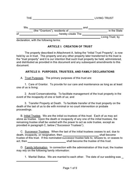 Living Trust Amendment Template