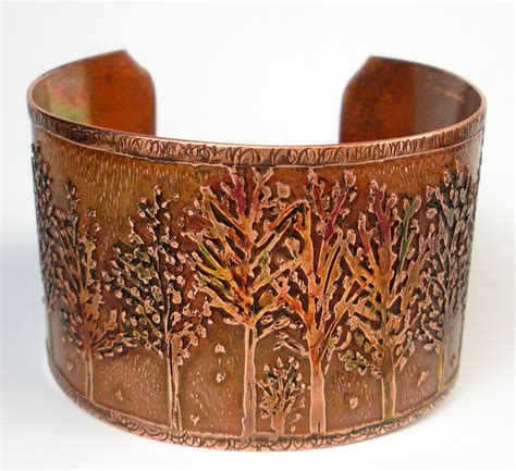 Etched Copper Bracelet Rustic Copper Cuff Womens Jewelry