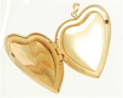 Large Vintage 14k Gold Heart Locket Pendant Hand Engraved Flowers 585 Yellow Gold For Necklace