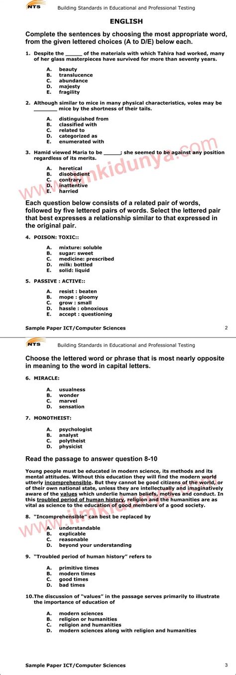 Nts Sample Past Papers Information Technology Ict Computer Science English