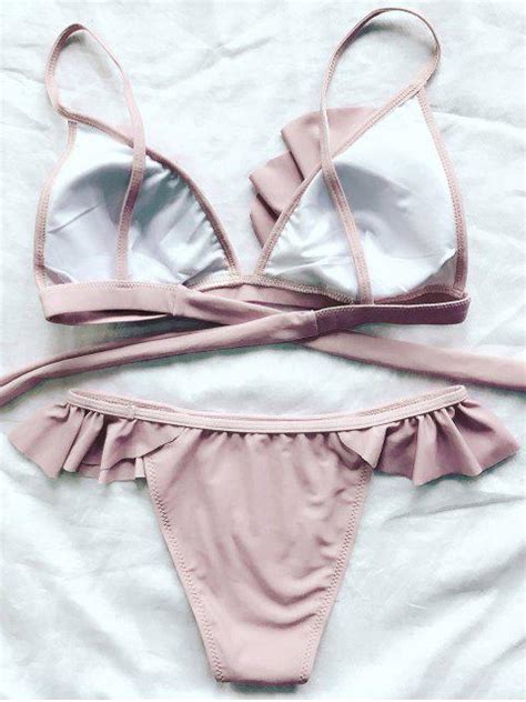 37 Off 2021 Frilly Cami High Leg Bikini Set In Light Pink Zaful