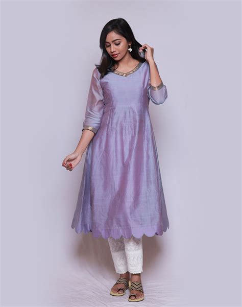 Maheshwari Silk A Line Kurta Lavender Byhand I Indian Ethnic Wear