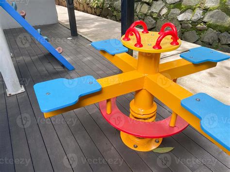 Colorful playground made of plastic empty outdoor playground set