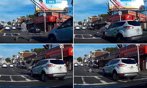 The Moment A Pedestrian Is Hit By A Car Then Gets Up And Walks Away