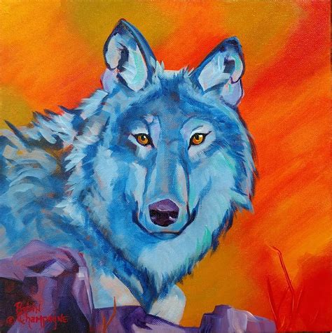 Blue Wolf Painting By Robin Champagne Fine Art America