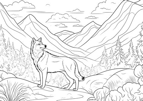 Wolf In The Mountain Wolves Adult Coloring Pages