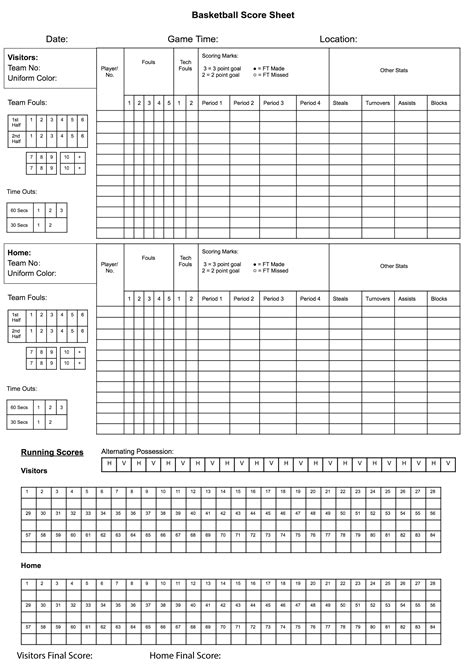 Free Basketball Score Sheet Printable