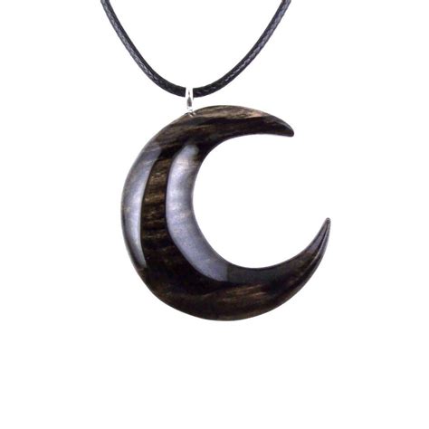 Hand Carved Moon Necklace Wooden Crescent Moon Pendant Wood Etsy