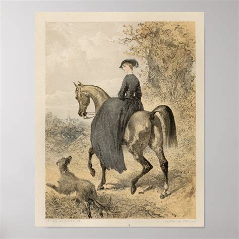 Vintage Victorian Female Equestrian Art Print 1857