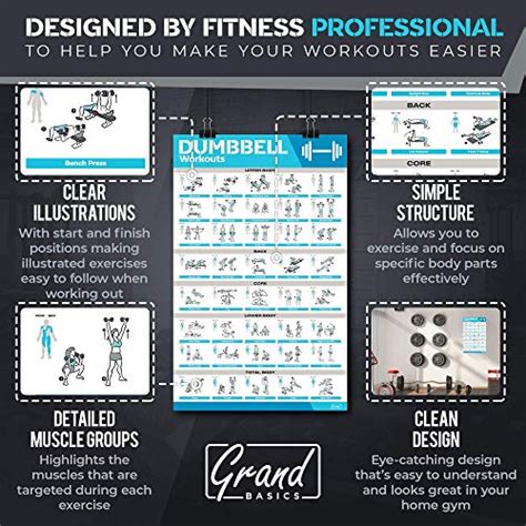 Laminated Large Dumbbell Workout Poster Perfect Dumbbell Exercise Poster For Home Gym Large