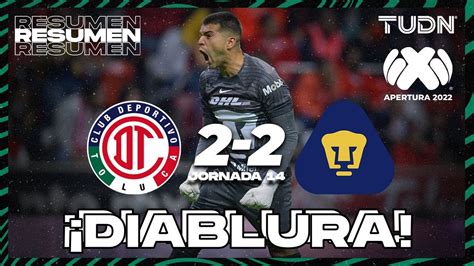 Resumen Y Goles Toluca Pumas Liga Mx Apertura J Tudn