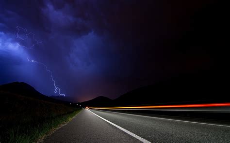 Photography Landscape Nature Night Lightning Storm Road Long