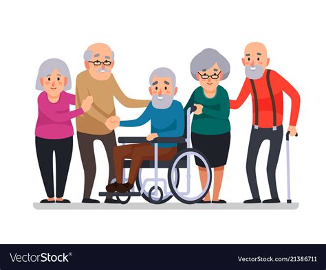 Cartoon Old People Happy Aged Citizens Disabled Vector Image