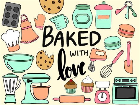 Baking Cooking Clipart Clip Art Cute Doodles Vector Etsy