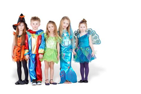 Children In Carnival Costumes Stand In Line Stock Photo Image Of