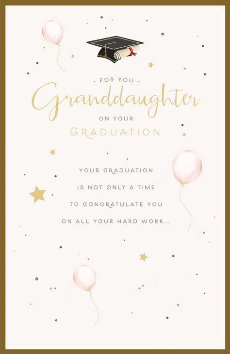 Graduation Card Granddaughter Pink Balloons And Gold Stars Mortarboard