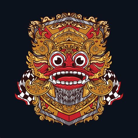 Vector Illustration Of Balinese Barong Mask The Protective Spirit Of