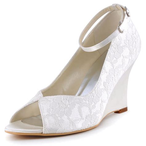 Elegantpark Women Lace Peep Toe Bridal Wedding Shoes Wedges High Heel